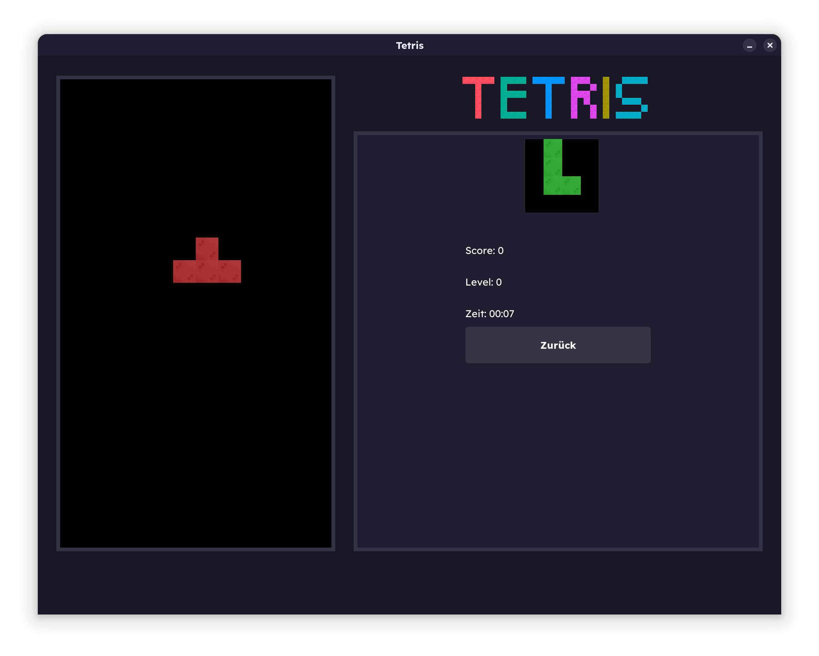 Screenshot des Tetris-Spiels